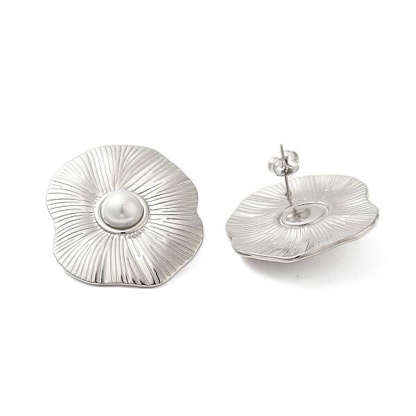 304 Stainless Steel Shell Pearl Flower Stud Earrings for Women