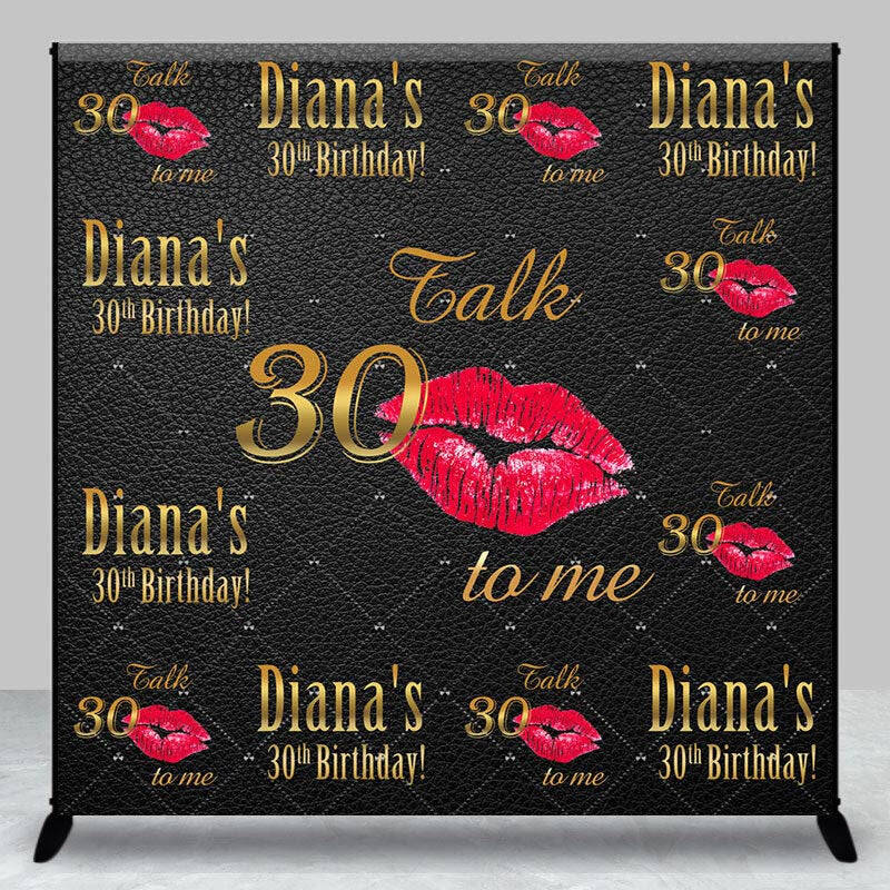 Custom Red Lips Black Leather 30th Birthday Backdrop - Aperturee