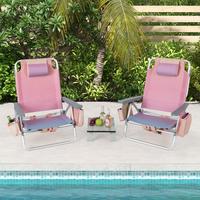 COSTWAY 2 Packs Beach Chair, Folding Backpack Beach Chairs for Adults with 5 Positions, Head Pillow, Cooler Bag, Towel Bar, C...