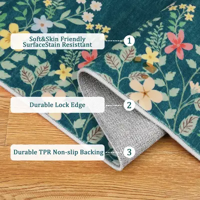 Garvee Washable Blue Floral 9x12 Rugs for Bedroom, Non-Slip Living Room Area Rug, Cute Nursery Large Botanical Area Rug, Soft...