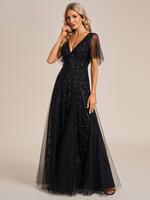 EVER PRETTY Women's Shimmery  Sequin Maxi Dress with Ruffle Sleeves Gorgeous Comfort Basic Glitter Sparkly Black Formal Workw...