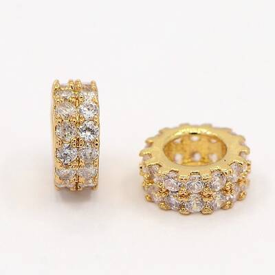 Brass Micro Pave Cubic Zirconia Beads Flat Round Spacer