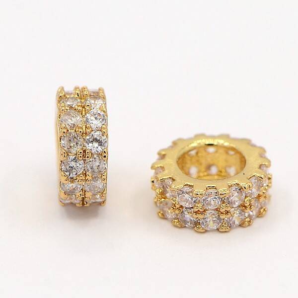 Brass Micro Pave Cubic Zirconia Beads Flat Round Spacer