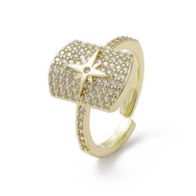 Rack Plating Brass Micro Pave Cubic Zirconia Open Cuff Rings