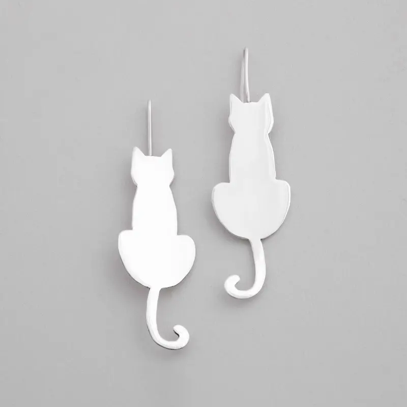 Elegant Silhouette Sterling Cat Earrings - Whiskers