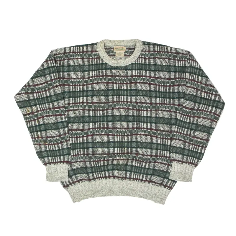 ST JOHN'S BAY Patterned Jumper Green 90s Check Tight Knit Mens L