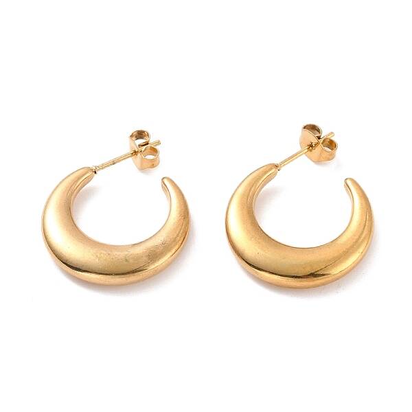 PVD Vacuum Plating 304 Stainless Steel Crescent Moon Stud Earrings for Women