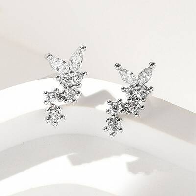 Brass Clear Cubic Zirconia Stud Earrings