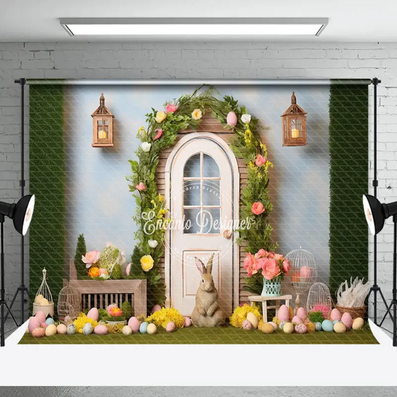 Eggs Rabbit Floral Arch Door Easter Photo Backdrop - Aperturee