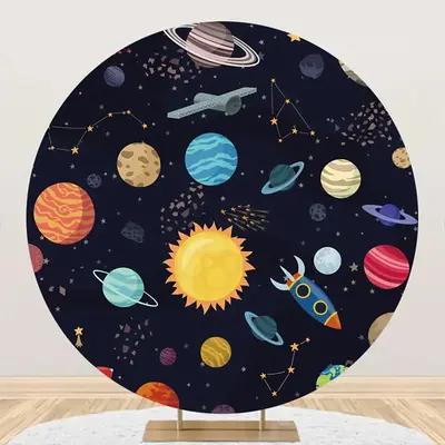 Constellation Planets Galaxy Round Birthday Backdrop - Aperturee