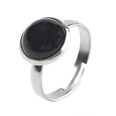Half Round Natural Black Agate Finger Rings