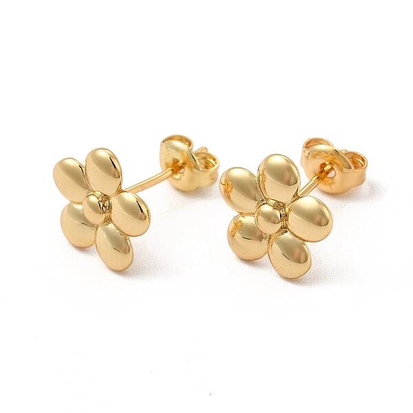 Rack Plating Brass Flower Stud Earrings for Women