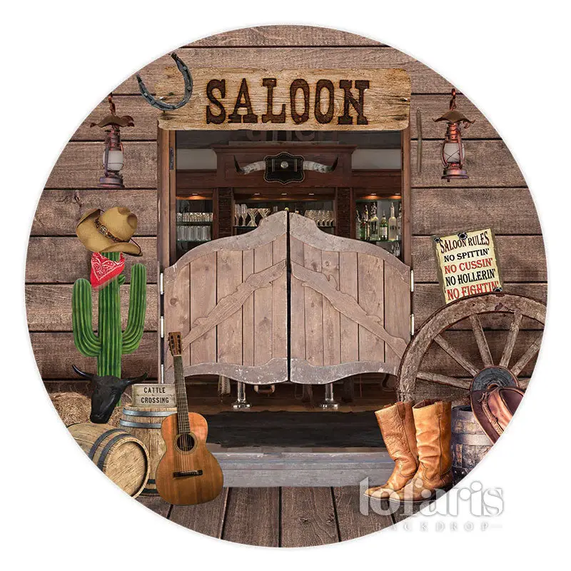 Aperturee Cowboy Saloon Bar Theme Round Wood Birthday Backdorp | Happy Birthday Backdrop | Custom Birthday Backdrops | Backdr...