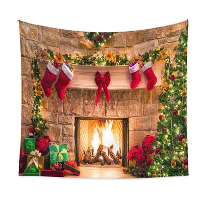 Aperturee Vintage Xmas Tree Stockings Christmas Fireplace Backdrop