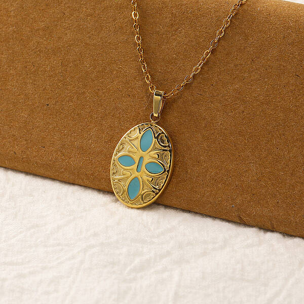 Vintage Real 18k Gold Plated Stainless Steel Enamel Pendant Necklaces for Women