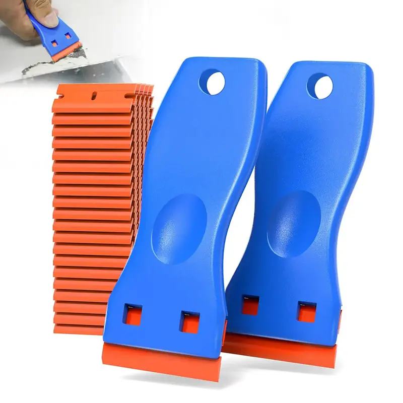2 Pcs Plastic Razor Blade Scraper and 100 Pcs Blades Forwithout Scratches Household Cleaning Tool for Kitchen Appliances Stic...