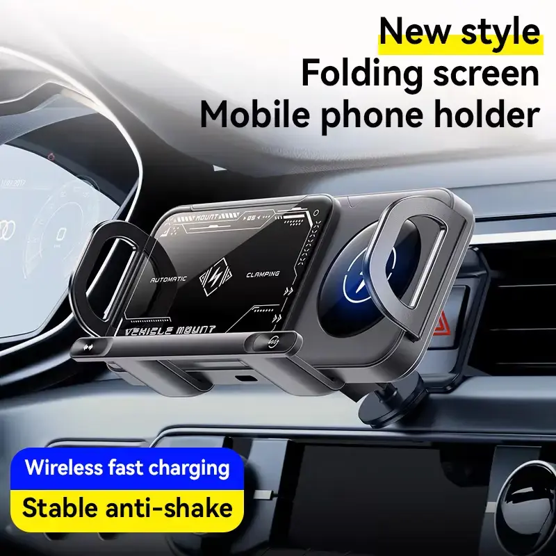 Wireless Charging Phone Holder Car Mount for Folding Screen/Universal Smartphone, 90° Rotating Car Mount Output Power 15W, S...