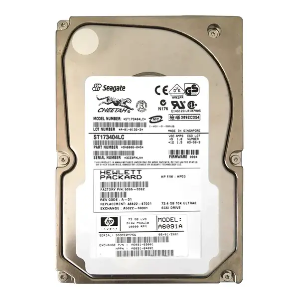 A6091A HP 73.4GB Ultra-160 SCSI 10000 3.5-inch Hard Drive
