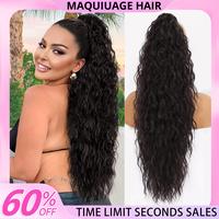 MAQUIUAGE Claw Long Wavy Ponytail Extension Black Brown Curly Pony Tail Clip in Hair Extensions for Women Fluffy Natural Look...