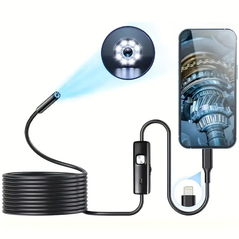 Multipurpose Industrial Endoscope for Cellphone Smartphone, 1 Count Waterproof Tube Sink Drain Pipe Mobile Camera with LED ...
