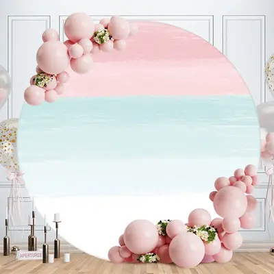 Aperturee Light Pink And Blue Round White Birthday Party Backdrop