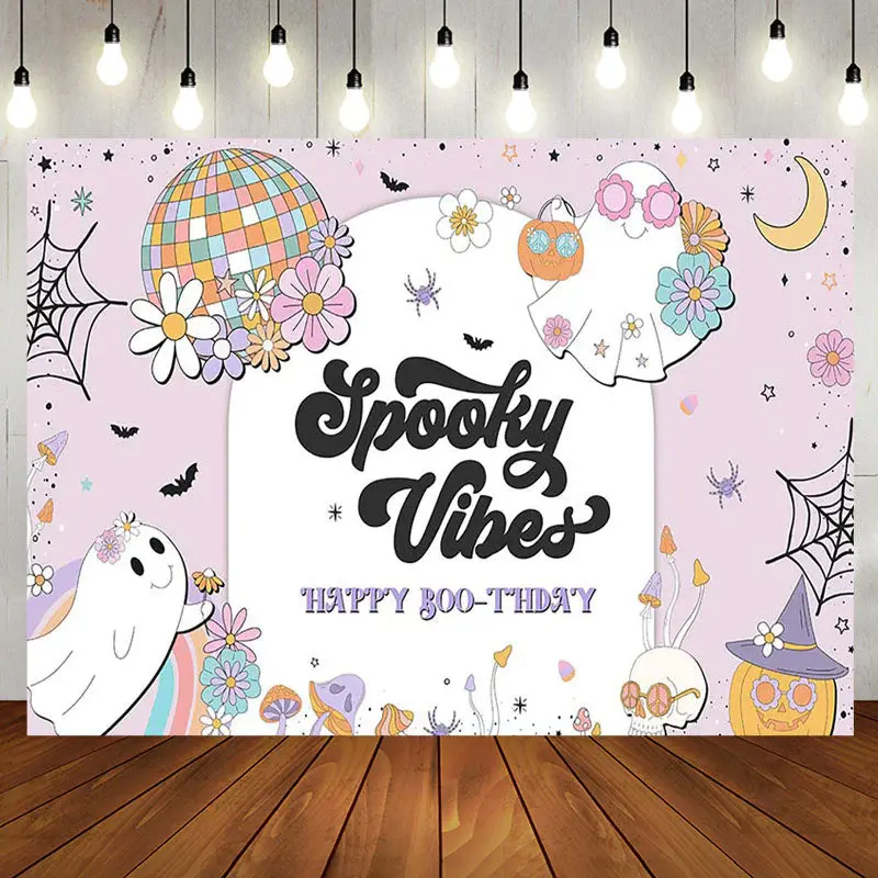 Halloween Spooky Vibes Ghost Happy Boothday Backdrop