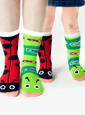 LADYBUG & CATERPILLAR MATCHY MISMATCHY SOCKS SET | 2nd Pair: ADULT LARGE | 1st Pair: ADULT SMALL