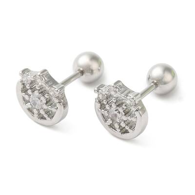 Flat Round Brass Micro Pave Clear Cubic Zirconia Cartilage Earrings