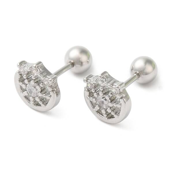 Flat Round Brass Micro Pave Clear Cubic Zirconia Cartilage Earrings