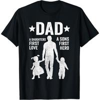 Cotton Short Sleeve Dad Sons First Hero Daughter First Love Shirt, Fathers Day T-Shirt for Men Women