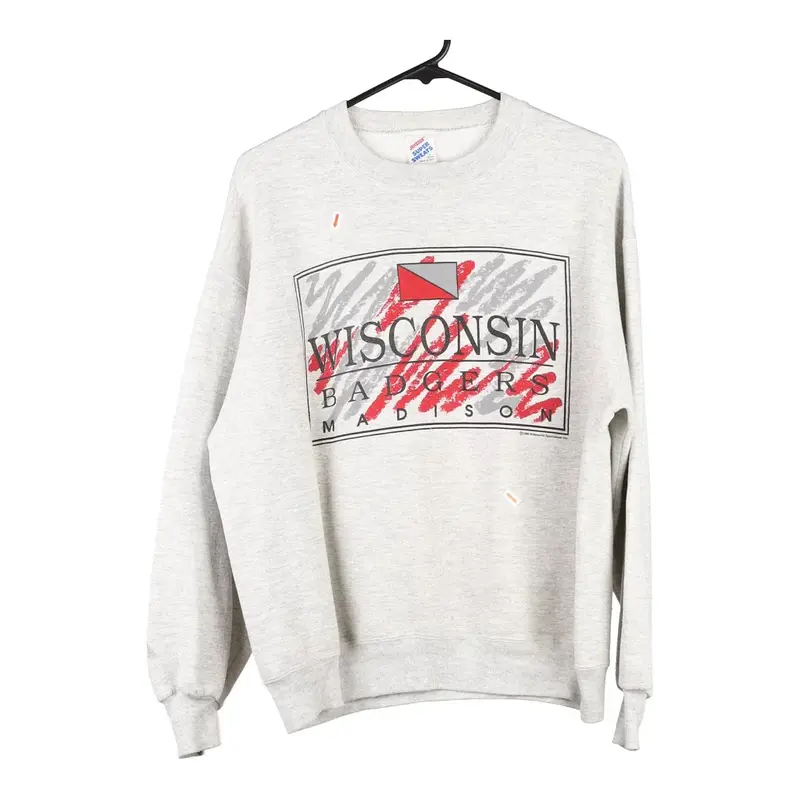 Wisconsin Badgers Jerzees NCAA Sweatshirt - Large Grey Cotton Blend