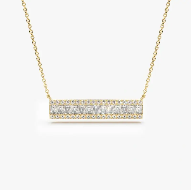 14K Gold Baguette Lab Diamond Horizontal Necklace