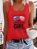 Women's American Flag & Sunglasses Print Round Neck Tank Top, Casual Sleeveless Top for Summer, Ladies Clothes for Daily Wear...