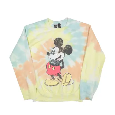 DISNEY Mickey Mouse Tie Dye Sweatshirt Yellow Mens S