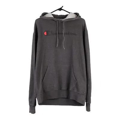 Champion Spellout Hoodie - Large Grey Cotton Blend