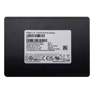MZ7L33T8HBLT-00W07 Samsung Enterprise PM893 Series 3.84TB Triple-Level Cell  SATA 6GB/s V-NAND 7mm 2.5-inch Solid State Drive