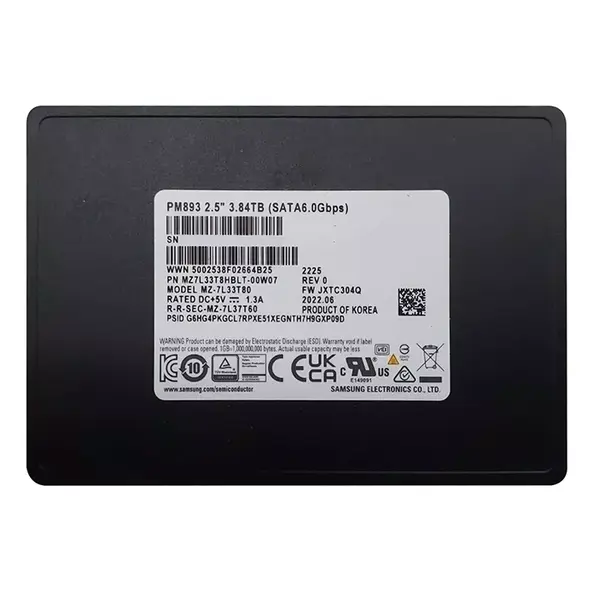 MZ7L33T8HBLT-00W07 Samsung Enterprise PM893 Series 3.84TB Triple-Level Cell  SATA 6GB/s V-NAND 7mm 2.5-inch Solid State Drive