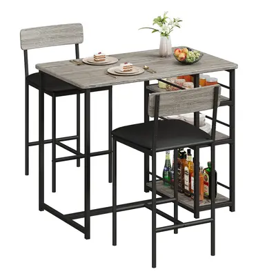 Garvee Dining Table Set for 2, Bar Table and Chairs for 2, Kitchen Table Set with 2 Upholstered Chairs, 3 Large Storage Shelv...