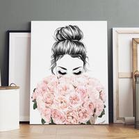 Figure & Flower Pattern Canvas Painting with Frame, 1 Count Modern Simple Wall Art Painting, Wall Art Decor for Home Living R...