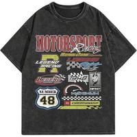 fathersdaygifts - Cotton Acid Washed Tees Unisex Retro Motorsport Racing Prints Vintage Fashion Streetwear Casual Baggy Comfy...
