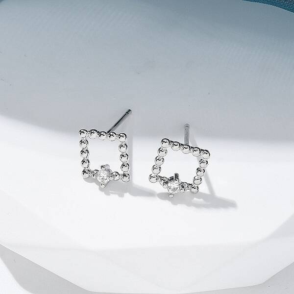 Brass Clear Cubic Zirconia Stud Earrings