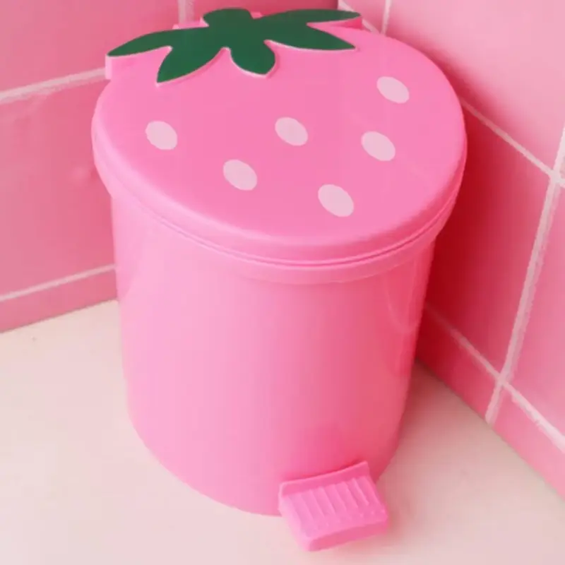 Cute Strawberry Design Trash Can, 1 Count Mini Desktop Waste Basket, Household Kawaii Garbage Bin, Home Accessories, Kitchen ...