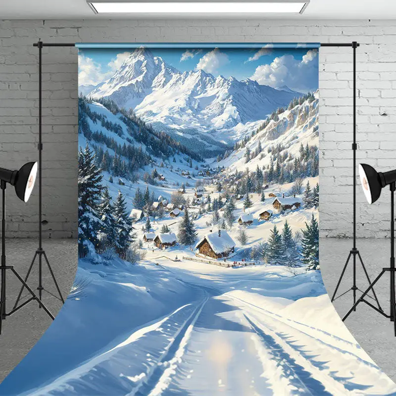 Snowy Montain Wonderland White Winter Sweep Backdrop - Aperturee