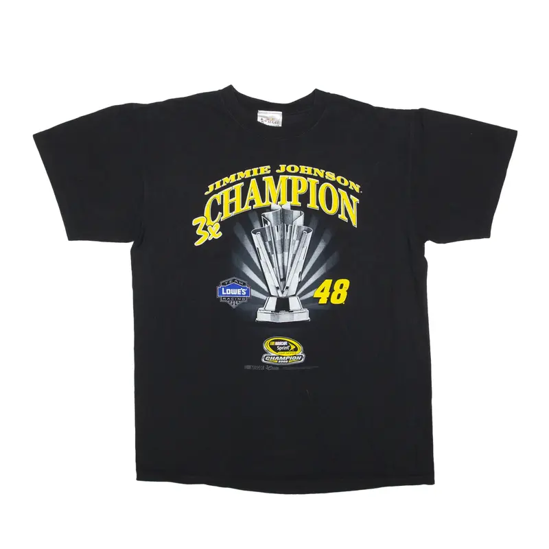 NASCAR Jimmie Johnson 2008 Champion USA T-Shirt Black Short Sleeve Mens L