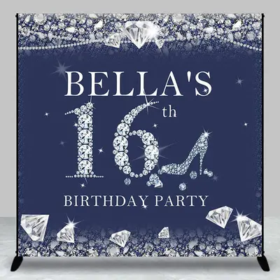 Royal Blue Diamonds Custom 16th Birthday Backdrop - Aperturee