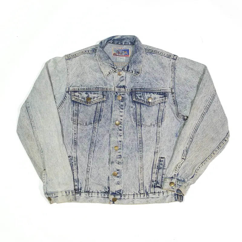 DIAMOND DOUBLE U Acid Wash Jacket Blue Denim Womens L