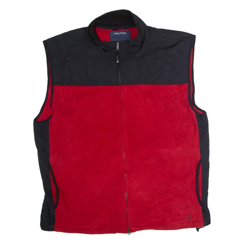 NAUTICA Mens Fleece Gilet Red Colourblock 2XL