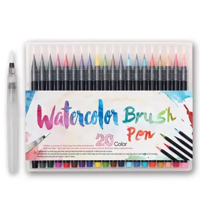 Watercolor Brush Pen Set, 20pcs Watercolor Pens with 1 Coun Watercolor Coloring Markers Brush Pen, Painting Watercolor Pen, A...