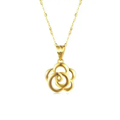 18K Gold Rose Pendant Necklace