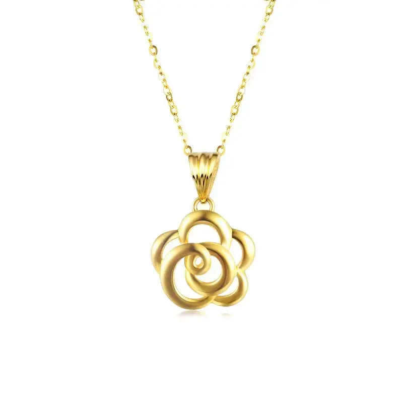 18K Gold Rose Pendant Necklace